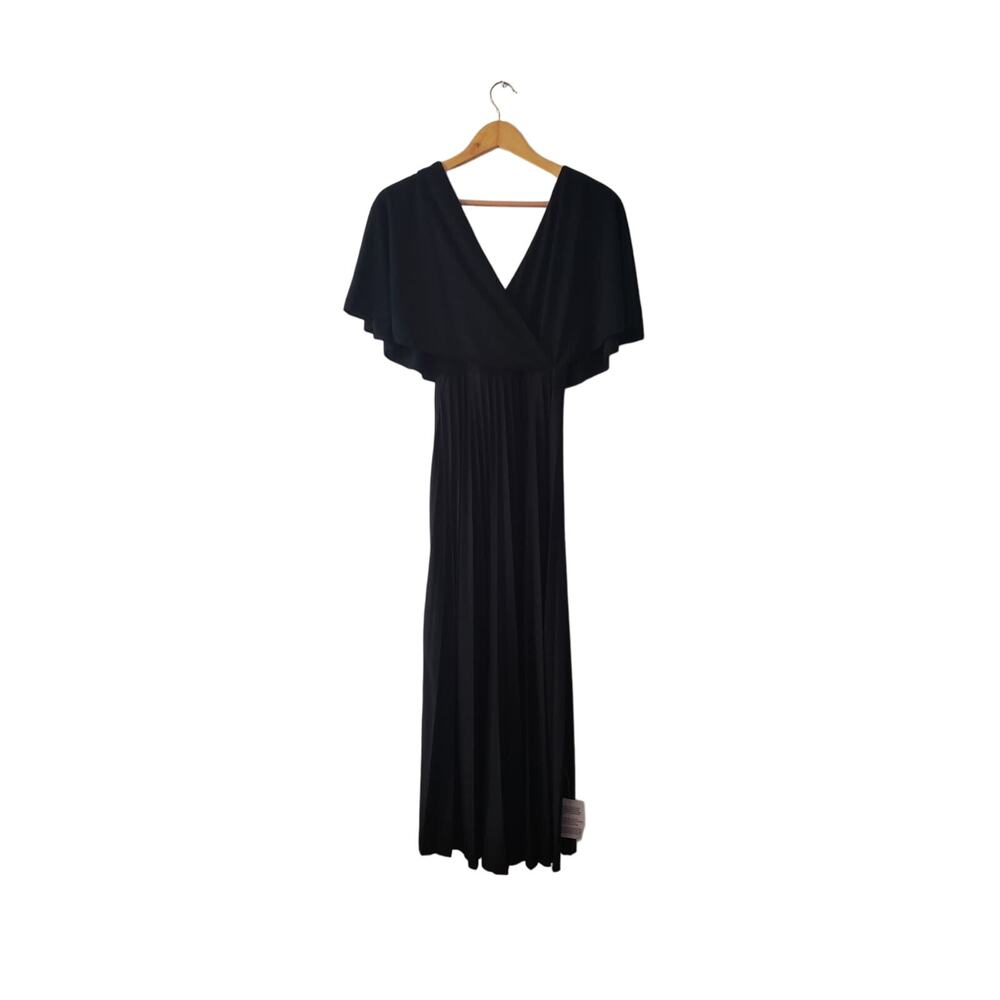 Asos Wrap Flutter Sleeve Midi Dress With Pleated Skirt in Black Size 0